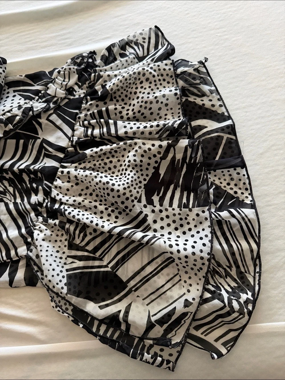 Chico's Black and White Printed scarf ruffles or shawl with Ruffle Hem